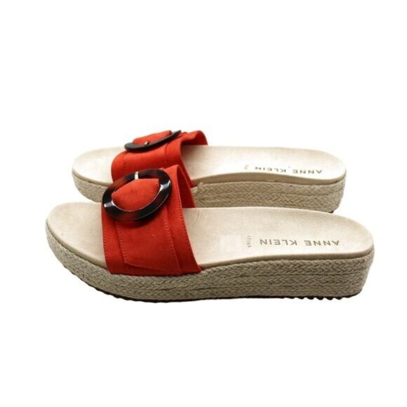 Anne Klein Women S Vino Sandals Red Tortoise Microsuede Stylish and Strappy - Picture 6 of 9